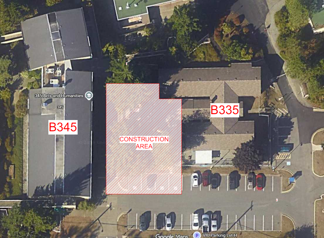 A satellite map showing the construction area