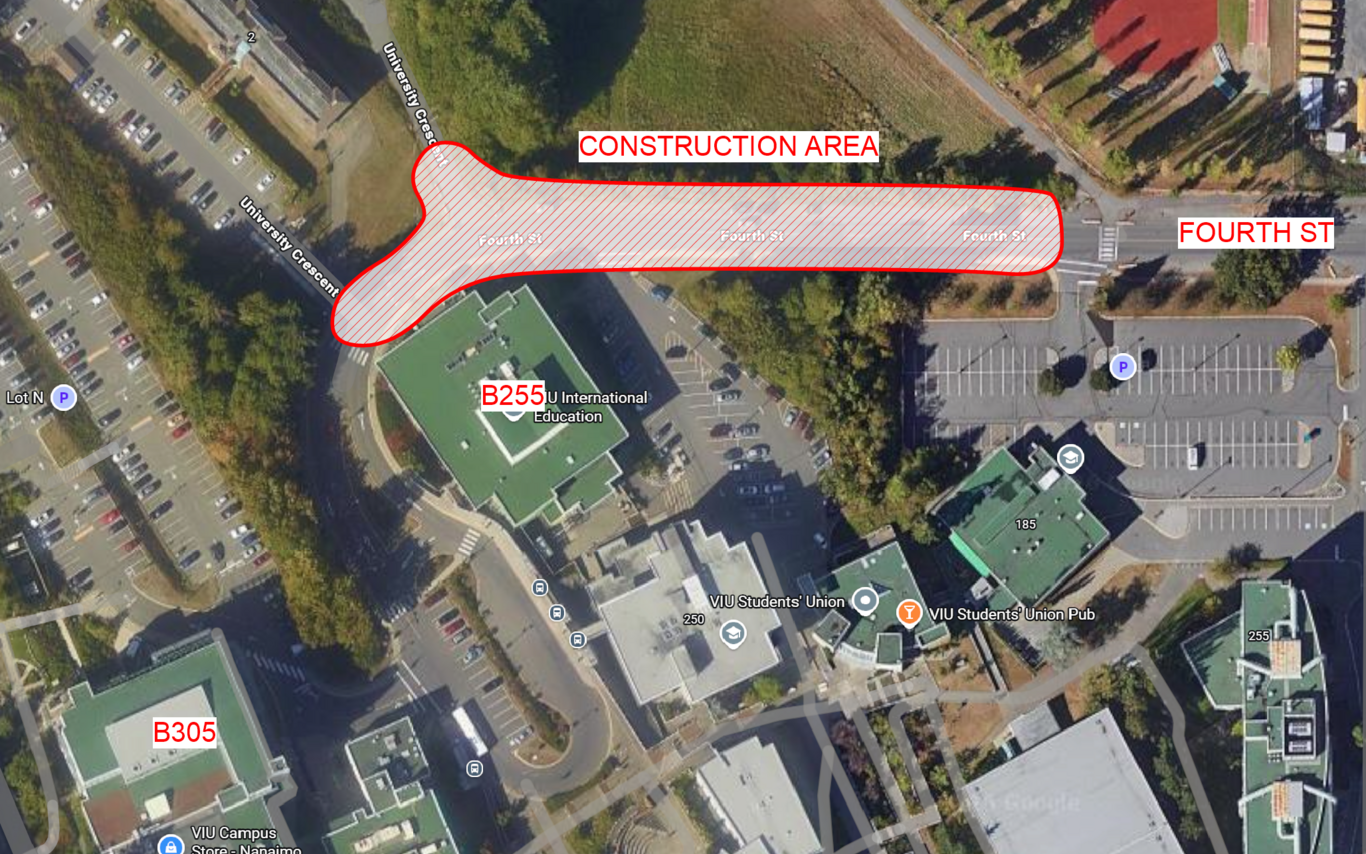 Area of Fourth Street where civil works are taking place